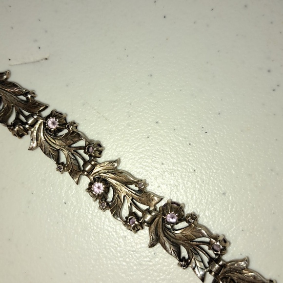 Beautiful Vintage Sterling Silver Amethyst Marcasite Flower Leaf Bracelet - Picture 8 of 12
